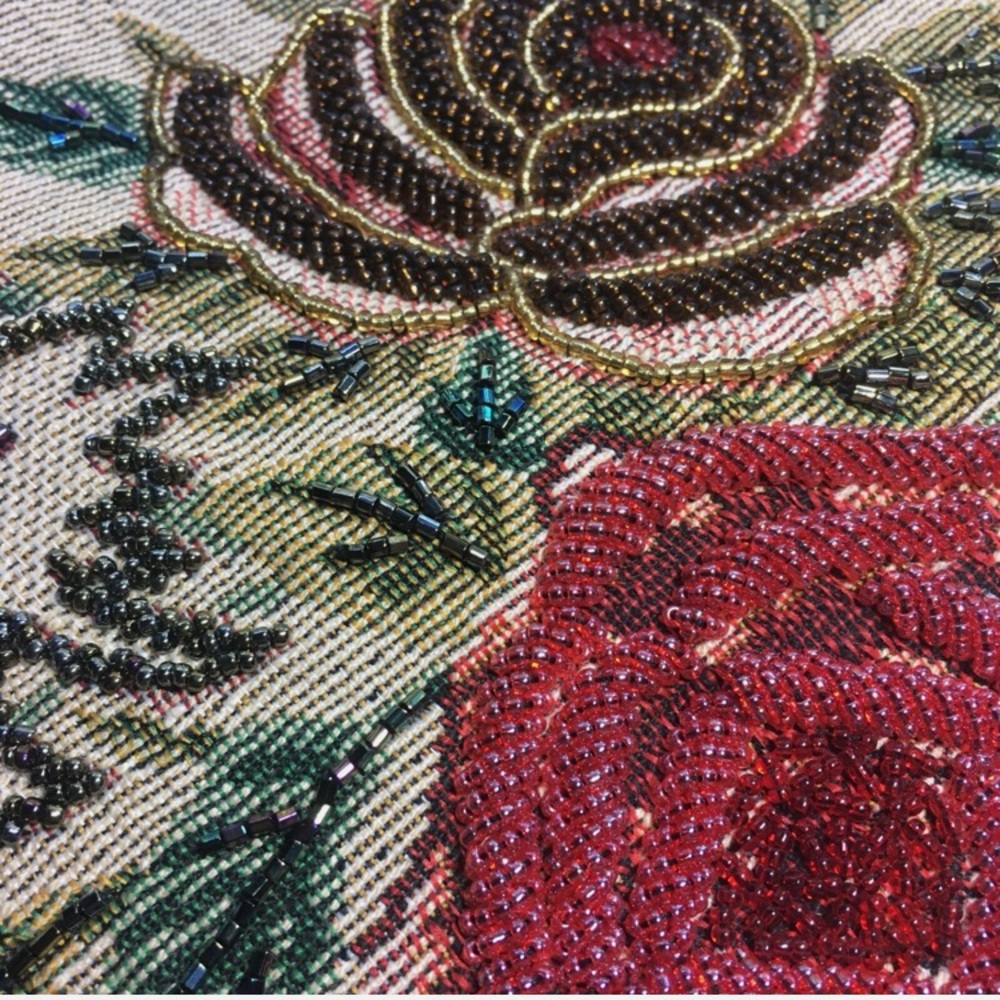 Vintage In’s Beaded Floral Tapestry Handbag Purse ~ Cottagecore/Grannycore - Picture 3 of 8